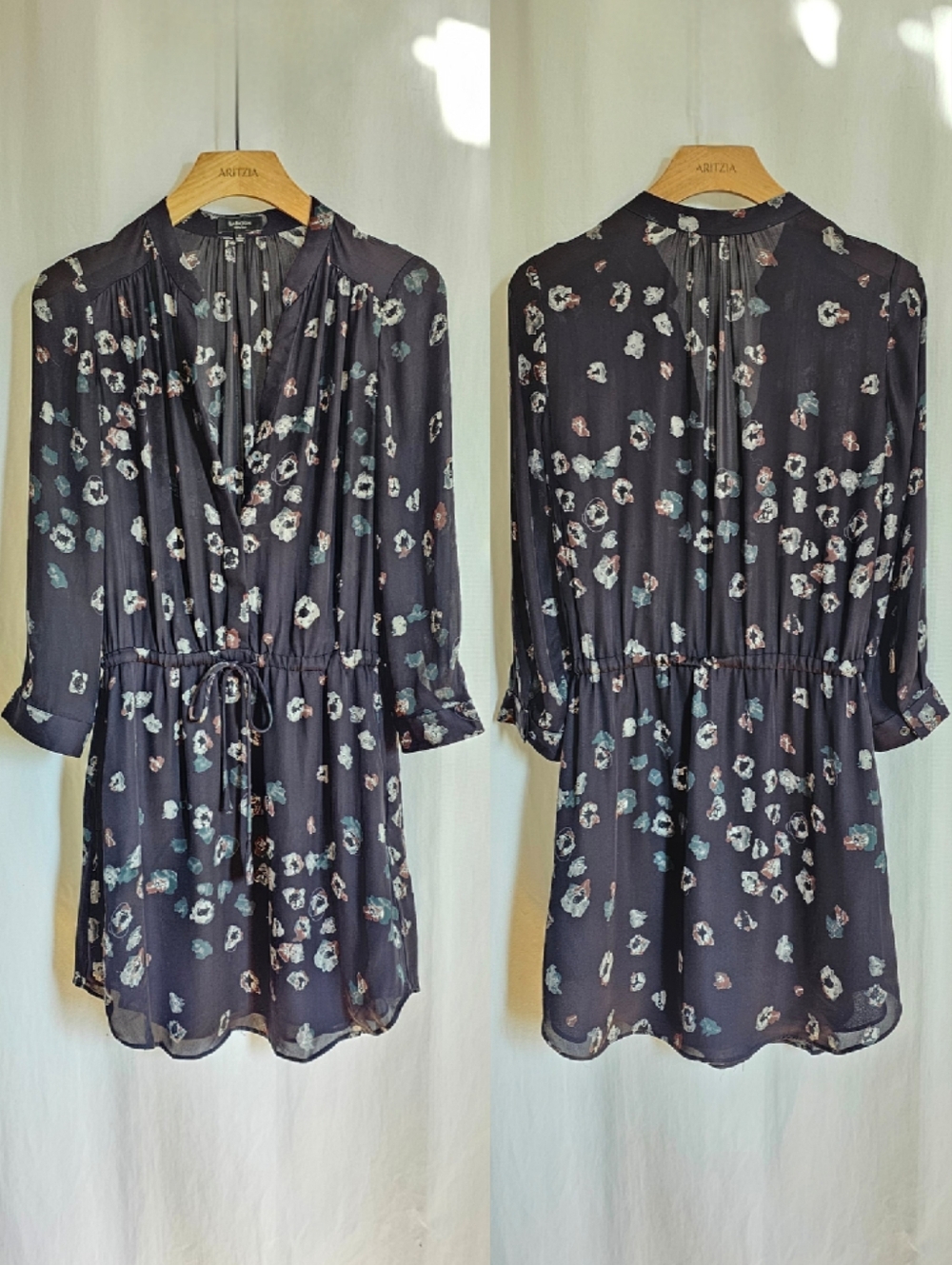 Aritzia Babaton Long Sleeve Silk Bennett Dress - Black & Pattern - Picture 10 of 16